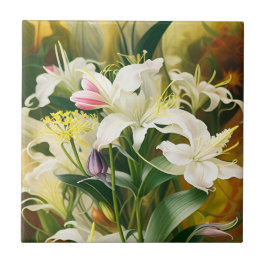 White Lilies in Bloom Fliese