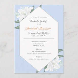White Lilies & Powder Blue Brautparty laden Einladung