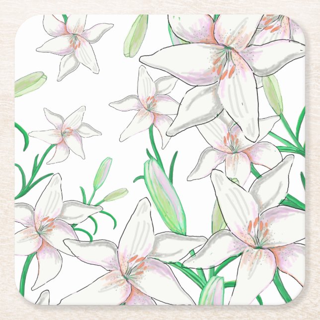 White Lilies Rechteckiger Pappuntersetzer (Vorderseite)