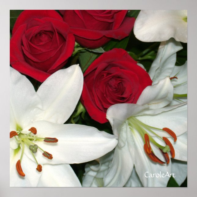 "White Lilies Rote Rosen" Art Poster (Vorne)
