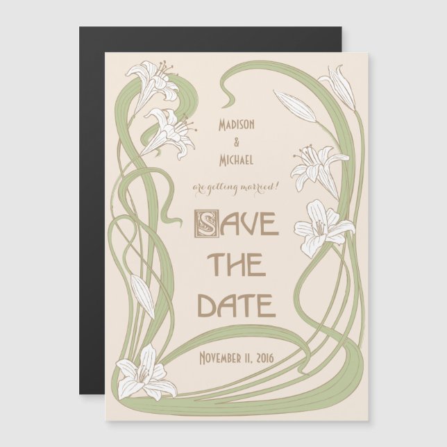 White Lilies Save the Date Magneteinladung (Vorne/Hinten)