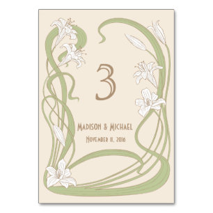 White Lilies Wedding Table Card Tischnummer