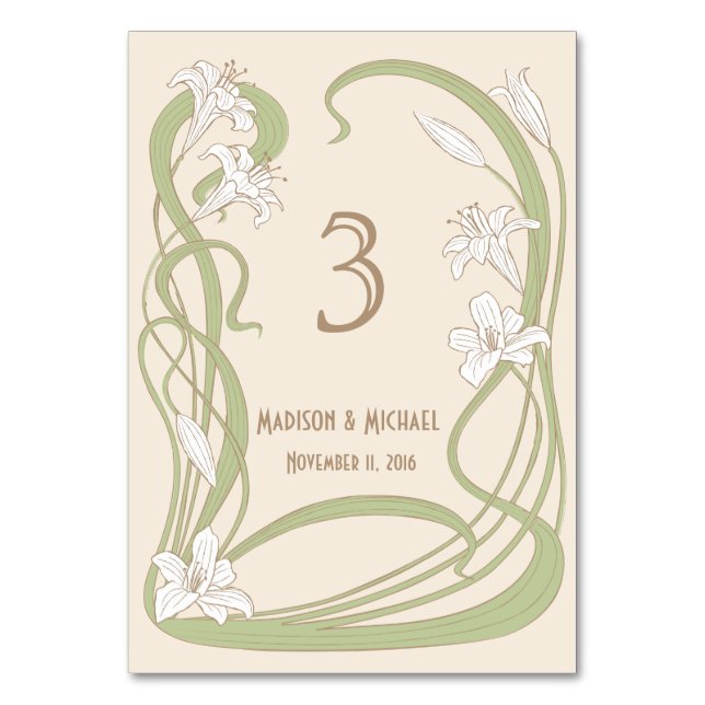 White Lilies Wedding Table Card Tischnummer (Vorderseite)