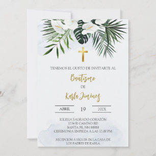 White Lily Blume Spanische Taufe Einladung