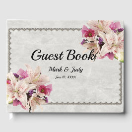 White Lily Floral Marble Wedding Gästebuch