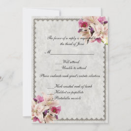 White Lily Floral Marble Wedding Response Card Einladung