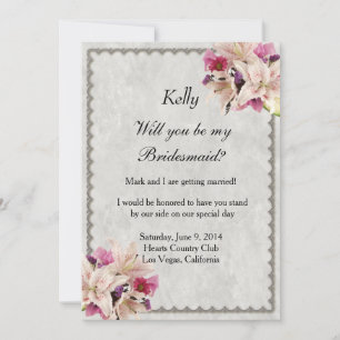 White Lily Floral Marmor Wedding Bridesmaid Card Einladung