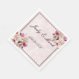 White Lily Floral Pink Marmor Hochzeitspapier Napk Serviette