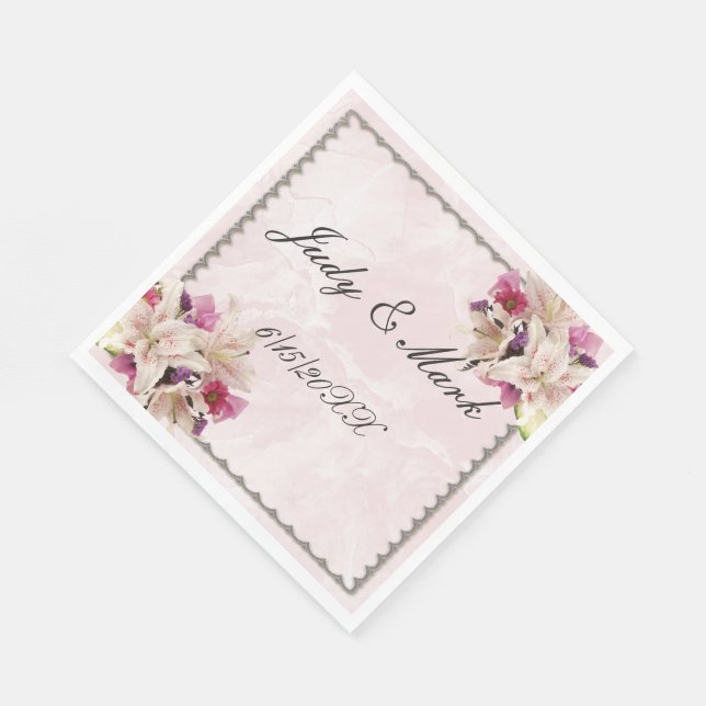 White Lily Floral Pink Marmor Hochzeitspapier Napk Serviette (Ecke)