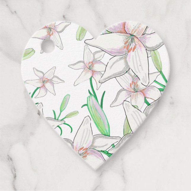White Lily Illustration Herz Geschenkanhänger (Vorderseite)