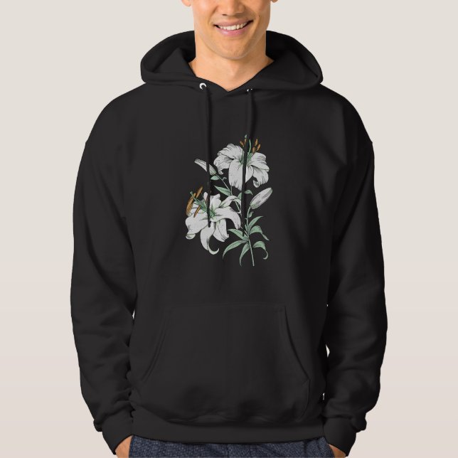 White Lily Vintage Retro Flower Hoodie (Vorderseite)