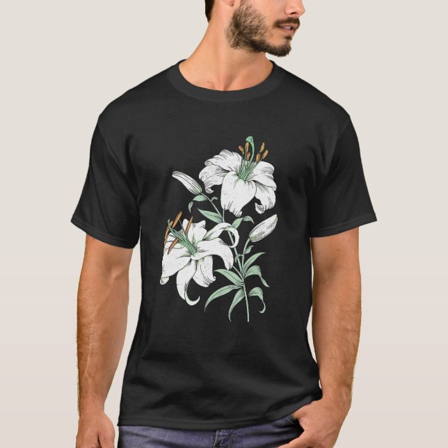 White Lily Vintage Retro Flower T-Shirt (Vorderseite)