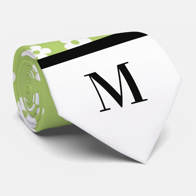 White & Limon Daisies Monogramed Necktie Krawatte (Gerollt)