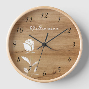 White Line Art Rose Holz Hintergrund Rustikale Zah Uhr
