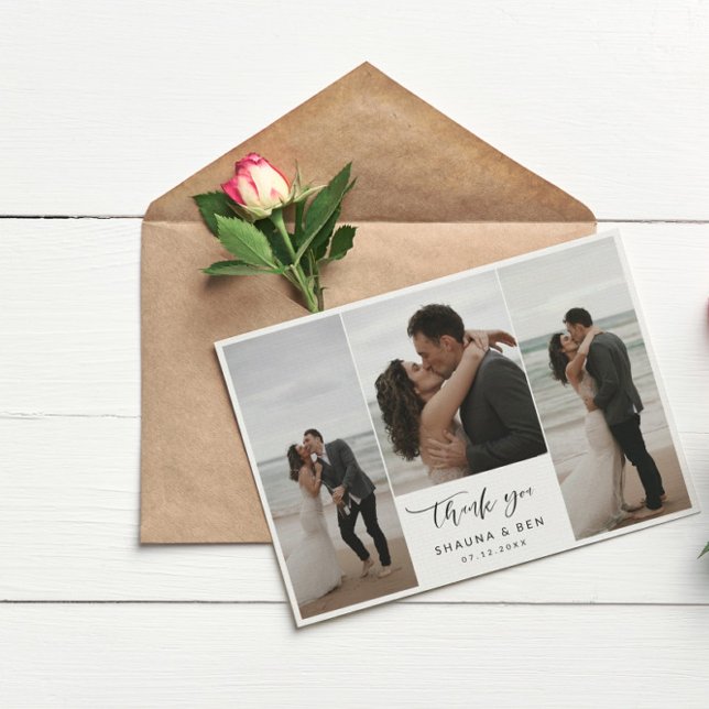 White Lined Back 3 Foto Collage Wedding Vielen Dan Dankeskarte (Von Creator hochgeladen)