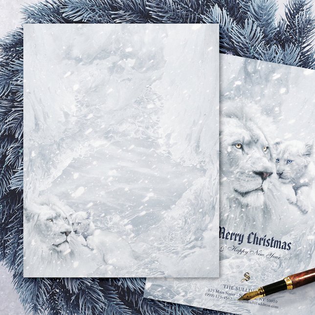 White Lion & Cube on Ice - Holiday Stationery Pape Briefbogen (Von Creator hochgeladen)