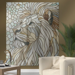 White Lion Portrait Mosaik Art Wandteppich