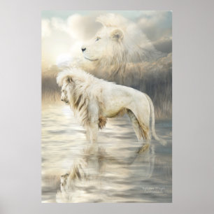 White Lion - Reflektion von Lichtkunst-Poster Poster