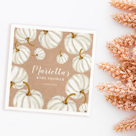 White Little pumpkin kraft fall baby shower Serviette