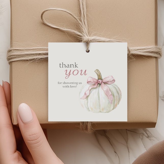 White Little Pumpkin Pink Bow Baby Dusche Danke Geschenkanhänger (Von Creator hochgeladen)