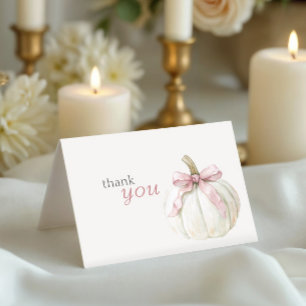 White Little Pumpkin Pink Bow Baby Dusche Dankeskarte