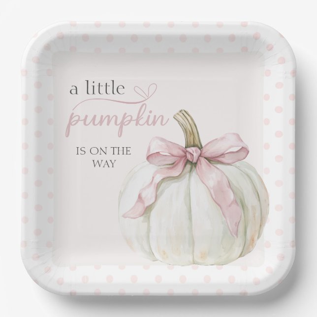 White Little Pumpkin Pink Polka Dots Baby Dusche Pappteller (Vorderseite)