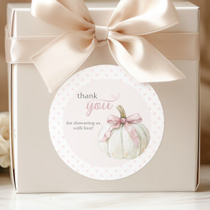 White Little Pumpkin Pink Polka Dots Danke Runder Aufkleber