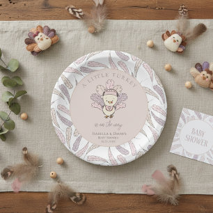 White Little Turkey Feathers Fall Girl Baby Dusche Pappteller