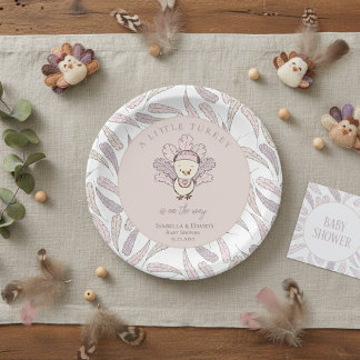 White Little Turkey Feathers Fall Girl Baby Dusche Pappteller