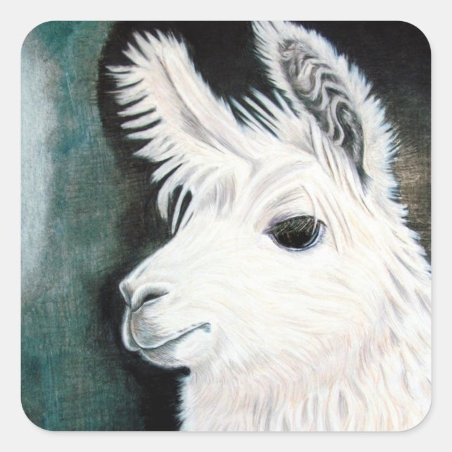 White Llama Quadratischer Aufkleber (Vorderseite)
