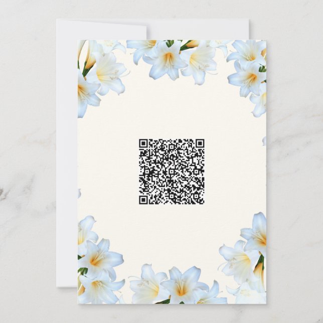 White Lly Blume Kinderdusche Einladung QR Code (Rückseite)