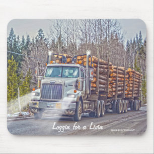 White Logging Truck Highway Driving Art Mousepad