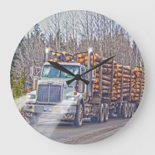 White Logging Truck Lumber Mill Delivery Art Große Wanduhr