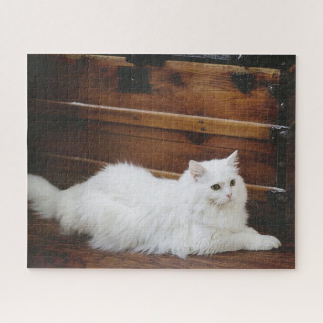 White Longhair Cat Jigsaw Puzzle (Horizontal)