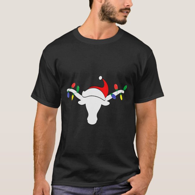 White Longhorn Christmas Lights Santa Hat Horn Ant T-Shirt (Vorderseite)
