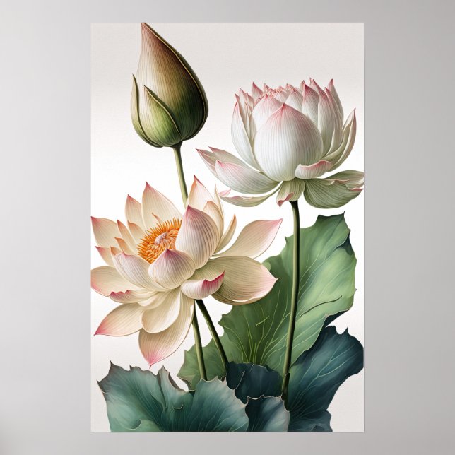 White Lotus Blume Art Print Poster (Vorne)