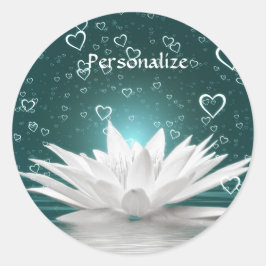 White Lotus Blume & Herz personalisieren Runder Aufkleber