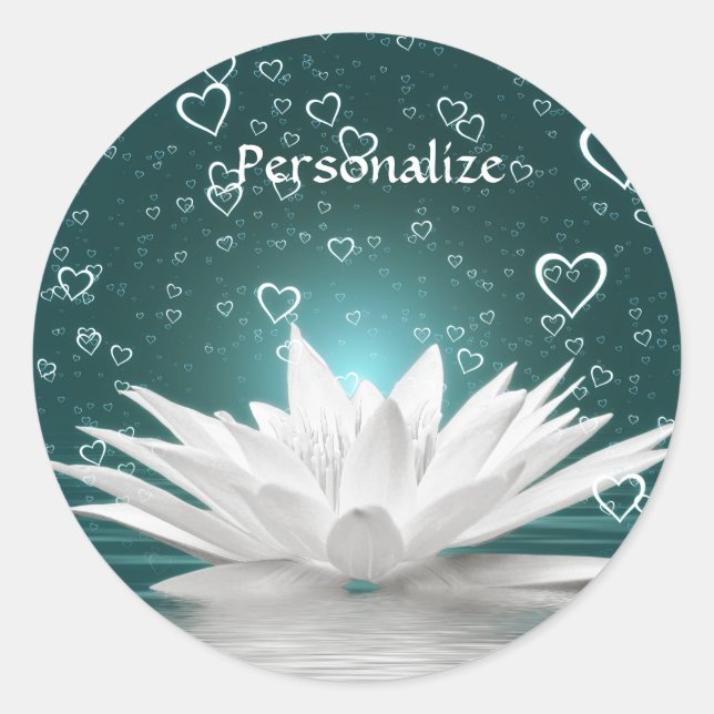 White Lotus Blume & Herz personalisieren Runder Aufkleber (Vorderseite)