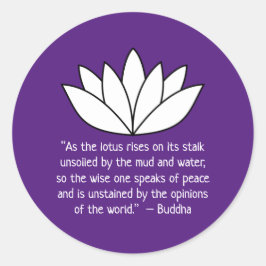 White Lotus Blume und Buddha Zitat Runder Aufkleber