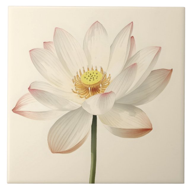 White Lotus Flower Fliese (Vorderseite)