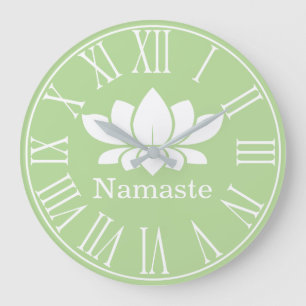 White Lotus Flower Namaste Yoga Große Wanduhr