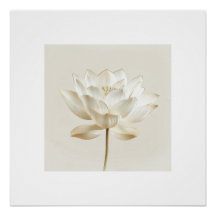White Lotus Flower Wall Art – Minimal Zen Beige Bo