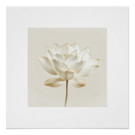 White Lotus Flower Wall Art – Minimal Zen Beige Bo Poster