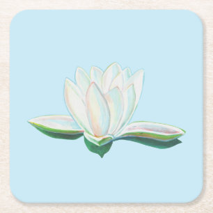 White Lotus Illustration Rechteckiger Pappuntersetzer