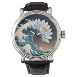 White Lotus & Ocean Wave - Eleganz in Motion Armbanduhr