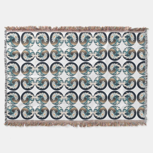 White Lotus & Ocean Wave - Eleganz in Motion Decke (Vorderseite)