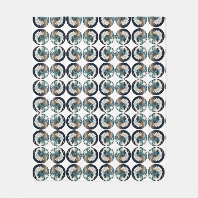 White Lotus & Ocean Wave - Eleganz in Motion Fleecedecke (Vorderseite)