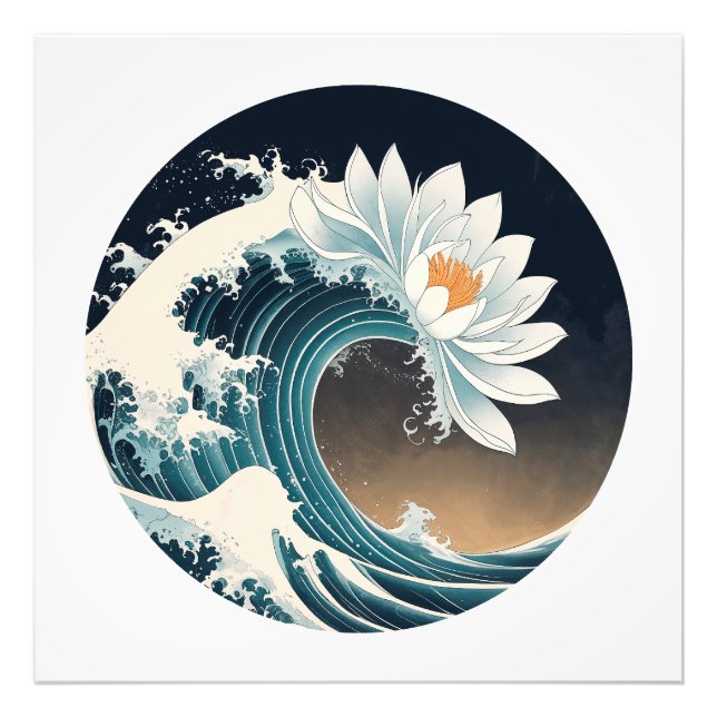 White Lotus & Ocean Wave - Eleganz in Motion Fotodruck (Vorne)