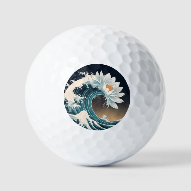 White Lotus & Ocean Wave - Eleganz in Motion Golfball (Vorderseite)