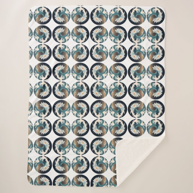 White Lotus & Ocean Wave - Eleganz in Motion Sherpadecke (Vorderseite)